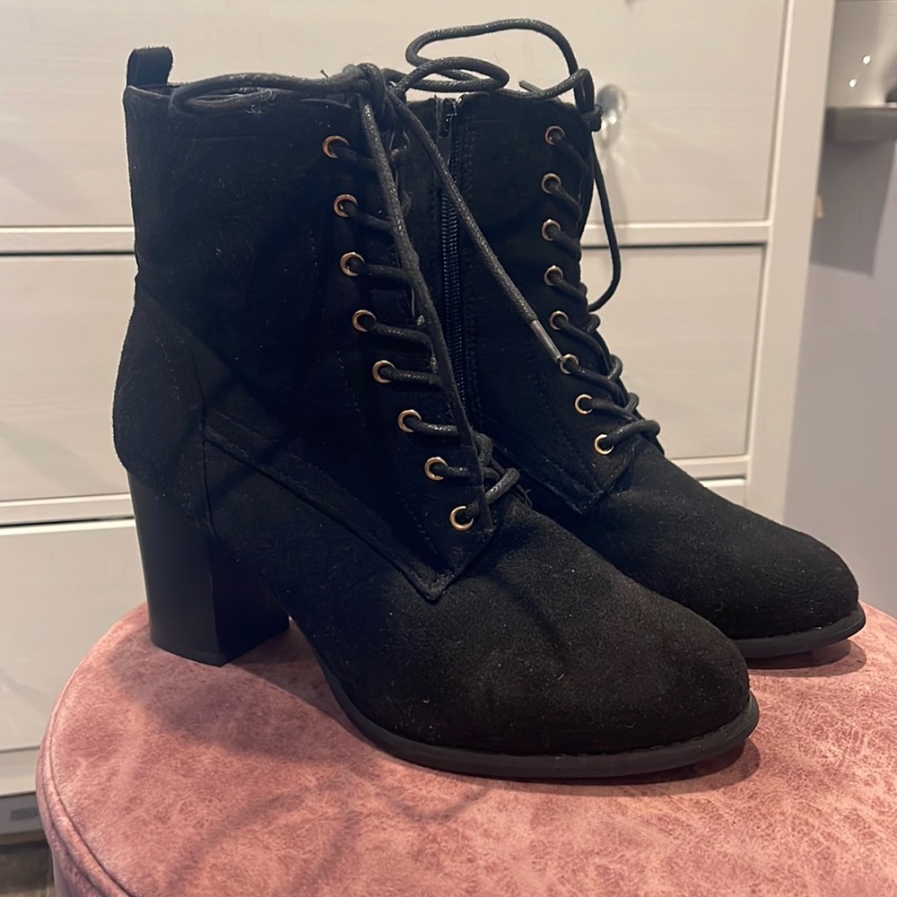 Black lace up booties